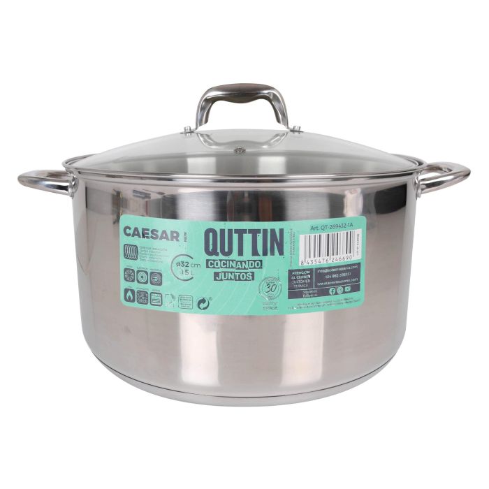 Quttin Olla con Tapa de Acero Inoxidable para Inducción 32 cm / 15 L New Caesar (2 Unidades) 3 Quttin Olla con Tapa de Acero Inoxidable para Inducción 32 cm / 15 L New Caesar (2 Unidades) 3