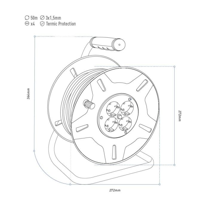 Enrollacables 50 m 3 g 1,50 mm² 4 tomas bipolares con t/tl con protector térmico 2