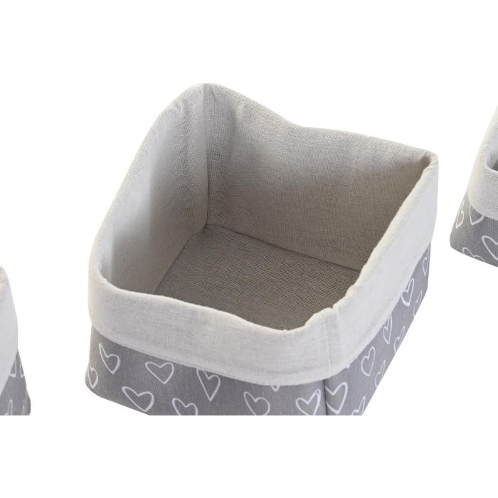 DKD Home Decor Cesta Basicos Gris Blanco Algodon Eva 23 x 16 x 23 cm Set de 3 (2 Unidades) 1