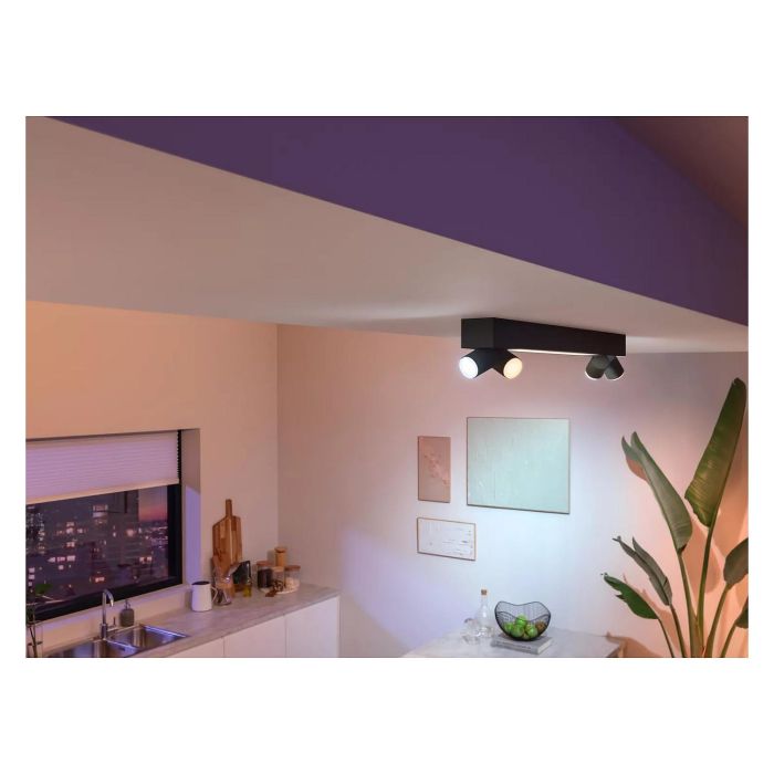 Philips Hue White & Color Ambiance Plafón Centris Spot 4 Focos GU10, Inteligente Bluetooth/Zigbee, Negro, 4200 lm, Regulable con App y Interruptor 3 Philips Hue White & Color Ambiance Plafón Centris Spot 4 Focos GU10, Inteligente Bluetooth/Zigbee, Negro, 4200 lm, Regulable con App y Interruptor 3