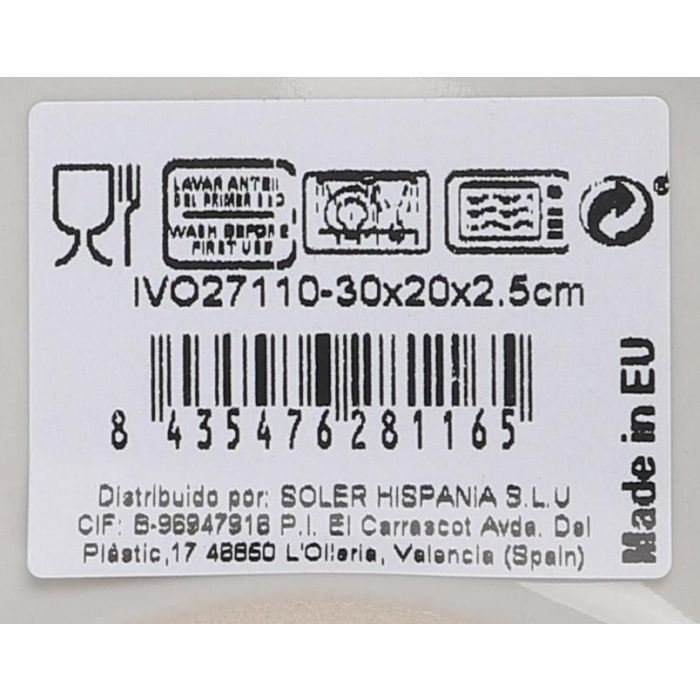 La Mediterranea Fuente Ovalada Ivory Nordic Brillo 30 x 20 x 2.5 cm (12 Unidades)