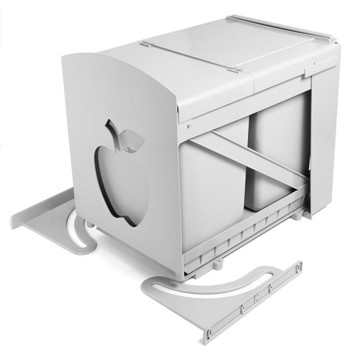 Juypal Cubo de Basura Ecológico Manzana 2x16L Gris con Set de Mecanización para Puerta Integrada 1
