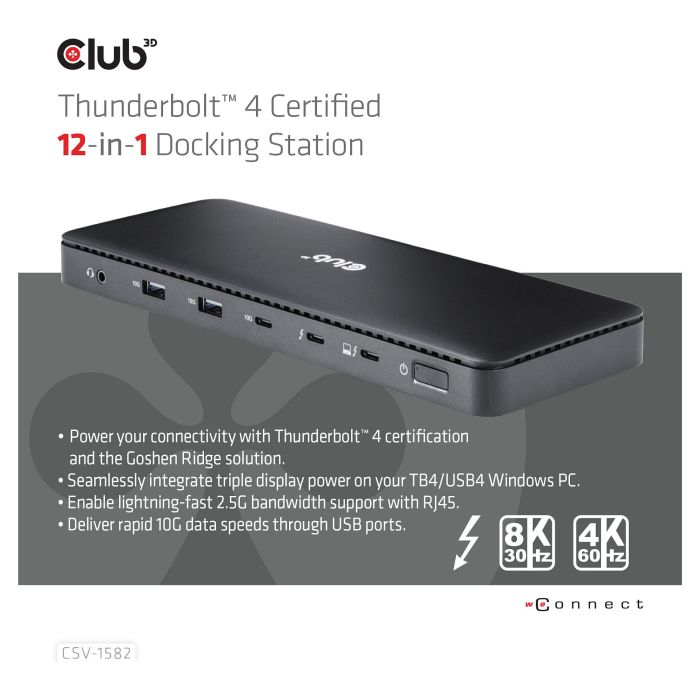 Club 3D Dockingstation Thunderbolt 4 12-in-1 para 3 Pantallas ST/BU 1
