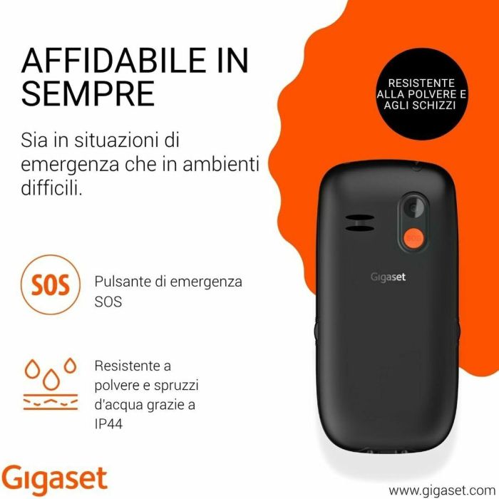 Gigaset GL395 Teléfono Móvil para Personas Mayores, Tecla SOS, Pantalla Grande, Base de Carga, IP44, Negro 5