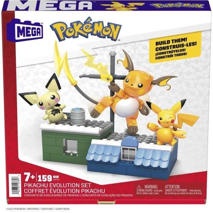 Mega Bloks Hkt23 - Set de Construcción Pokémon Evoluciones Pikachu, Pichu, Raichu Figuras Articuladas con Entorno Azotea 5