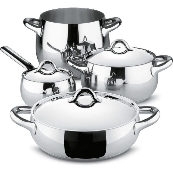 Alessi Set de Ollas MAMI Acero Inoxidable 18/10 - SG100S7, SG101/20, SG102/24, SG105/14 con Tapas Alessi Set de Ollas MAMI Acero Inoxidable 18/10 - SG100S7, SG101/20, SG102/24, SG105/14 con Tapas