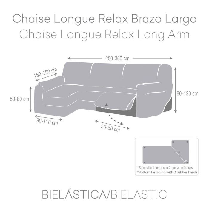 Funda para chaise longue de brazo largo izquierdo Eysa ROC Gris claro 180 x 120 x 360 cm 3