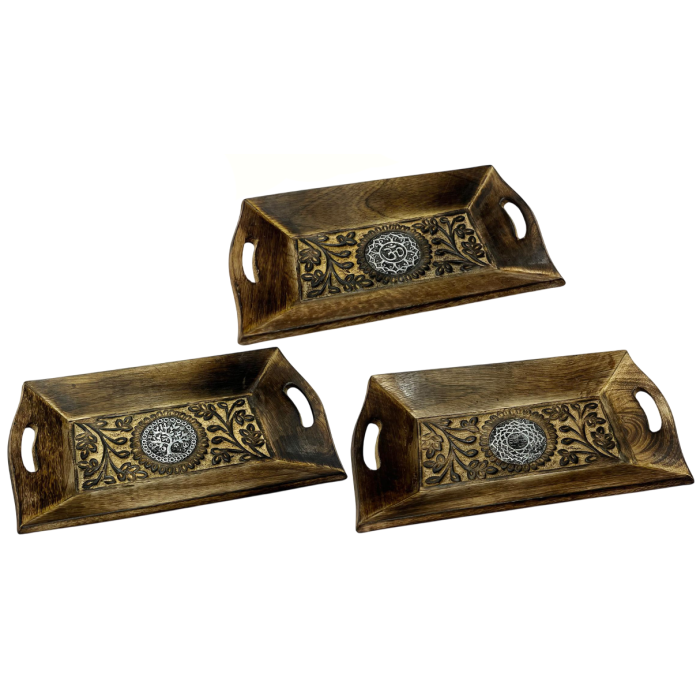 DKD Home Decor Bandeja Vaciabolsillos Árabe Marrón Mango y Metal 26 x 15 x 4 cm (6 Unidades)