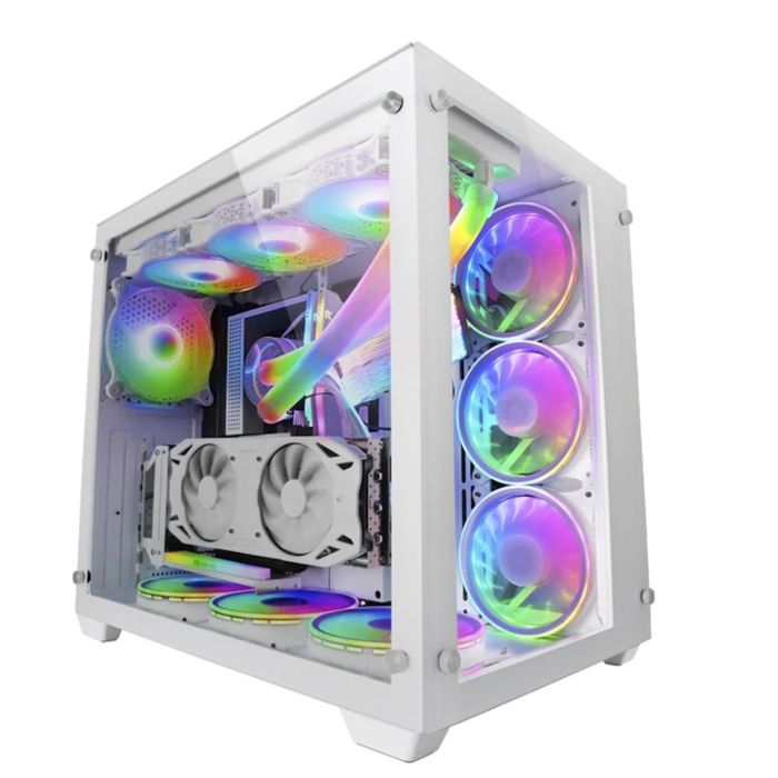 Mars gaming Caja Ordenador MCV3W Premium XXL Blanca E-ATX, Torre con Ventana Cristal Templado y RGB Croma, Diseño Doble Cámara