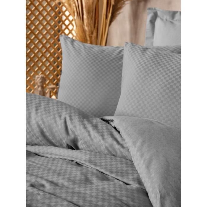 Juego de cama - 1 funda nórdica 220x240 cm + 2 fundas de almohada 60x60 cm - 100% algodón - Gris 1 Juego de cama - 1 funda nórdica 220x240 cm + 2 fundas de almohada 60x60 cm - 100% algodón - Gris 1