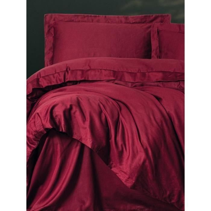 Juego de cama - 1 funda nórdica 220x240 cm + 2 fundas de almohada 60x60 cm - 100% algodón satén - Rojo 3 Juego de cama - 1 funda nórdica 220x240 cm + 2 fundas de almohada 60x60 cm - 100% algodón satén - Rojo 3