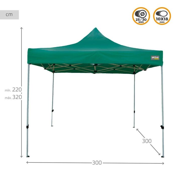 Cenador Aktive Plegable Altura ajustable Acero Poliéster 420D Oxford Verde 300 x 320 x 300 cm 3