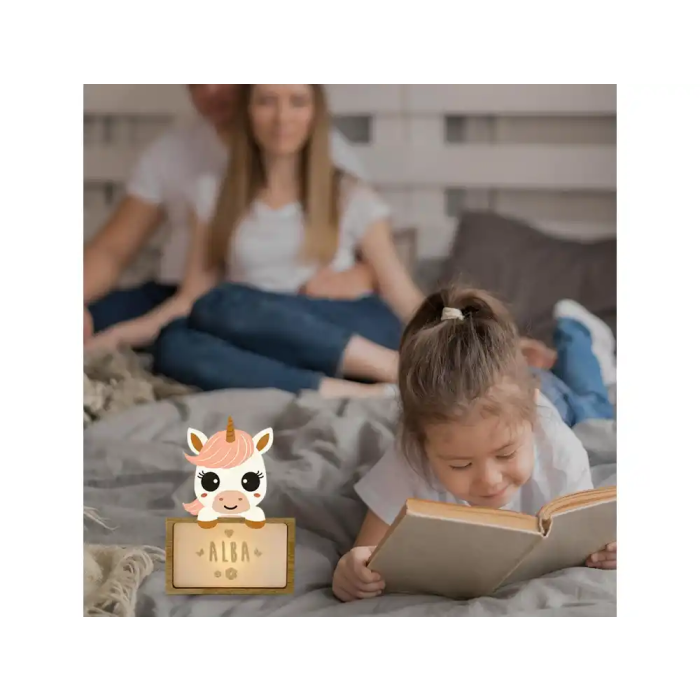 Wondee Lámpara Infantil Personalizable Little Unicorn Abeja Luz Nocturna Quit Miedos Madera Sostenible Batería Cable Tipo C 4