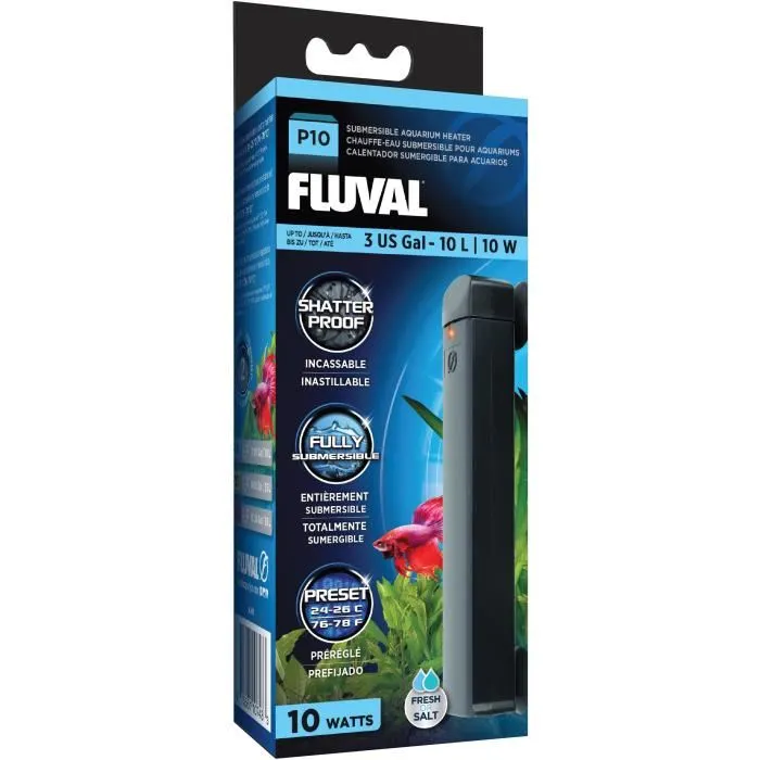 Fluval FL P10 Calentador de Acuario Preestablecido - Para Peces de Agua Dulce o de Agua Salada - Carcasa Irrompible - Indicador LED 1