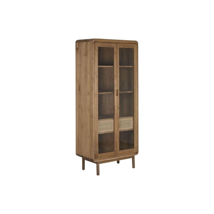 DKD Home Decor Vitrina Balines de Teca y Cristal Natural, 80x45x190 cm (Ancho x Fondo x Alto), 2 Puertas, 2 Cajones, 3 Estanterías, Desmontable