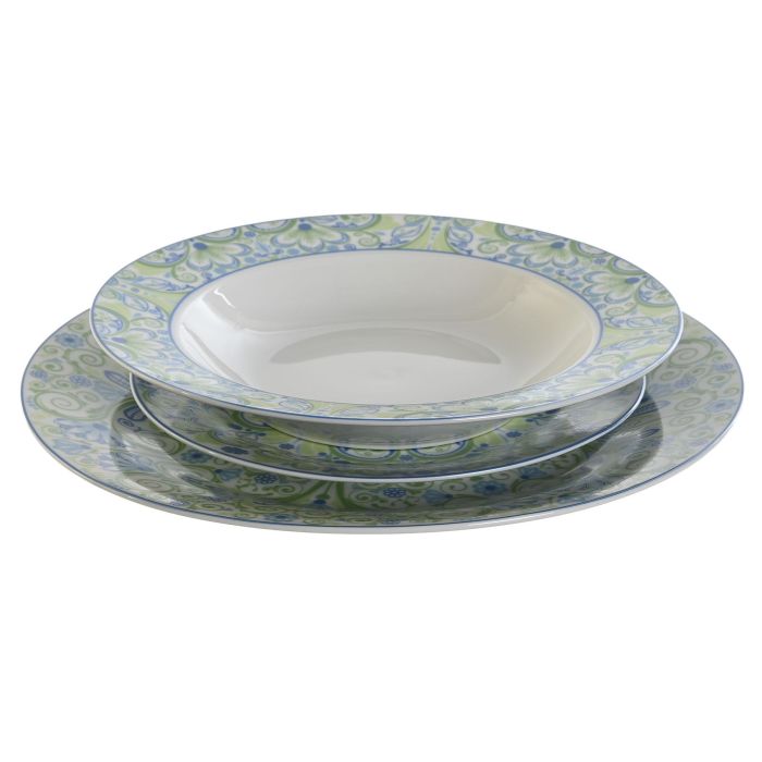 DKD Home Decor Vajilla Completa de Porcelana, Diseño Árabe con Azulejos, 18 Piezas en Tonos Verde y Azul, 27x27x3 cm 2 DKD Home Decor Vajilla Completa de Porcelana, Diseño Árabe con Azulejos, 18 Piezas en Tonos Verde y Azul, 27x27x3 cm 2