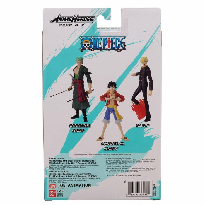 Bandai Figura One Piece Anime Heroes Zoro - 17cm, +16 puntos de articulación 1