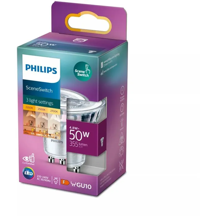 Philips Bombilla LED GU10 50W Blanco Cálido Atenuable Vidrio 1