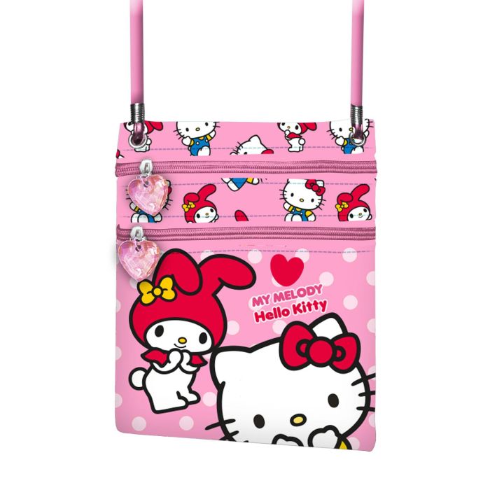 Hello Kitty Bolso Bandolera Pequeño Lovely Action Vertical Rosa con Doble Compartimento y Cremallera 4x15x17cm