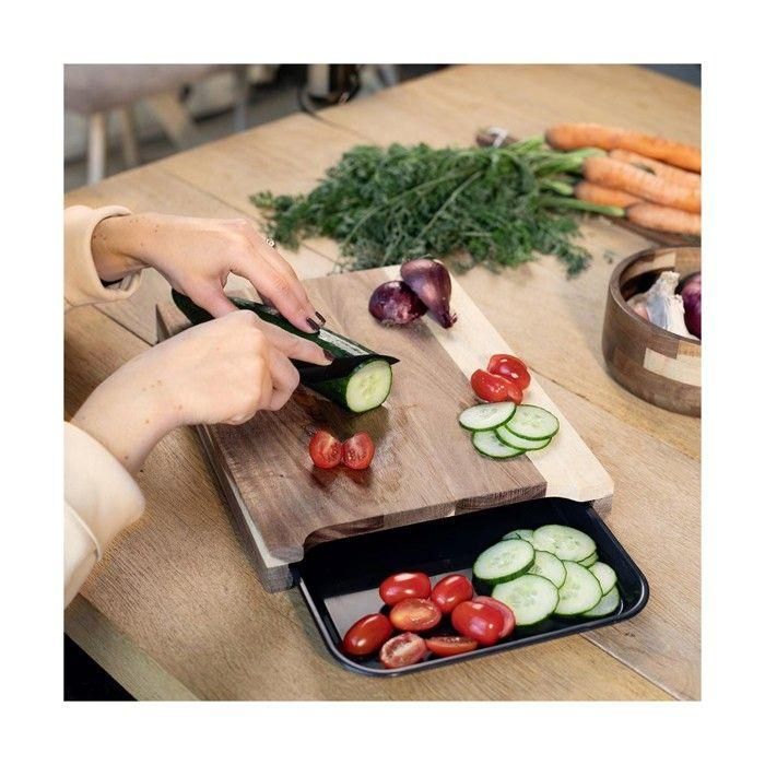 LIVOO MES155 Tabla de Cortar Madera de Acacia FSC 36,5 x 27,5 cm con Bandeja de Goteo Extraíble 1