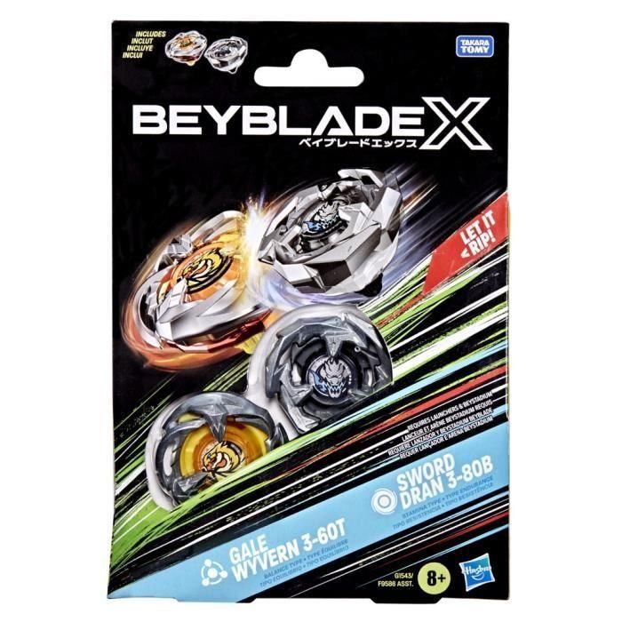 Beyblade X Dual Pack Gale Wyvern 3-60T y Sword Dran 3-80B, 2 peonzas de competición Takara Tomy con giro a la derecha auténticas, diseño 4 Beyblade X Dual Pack Gale Wyvern 3-60T y Sword Dran 3-80B, 2 peonzas de competición Takara Tomy con giro a la derecha auténticas, diseño 4