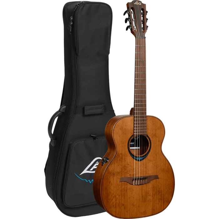 LAG Guitarra Acústica Travel Nylon Blue Wave 1 Electroacústica Cedro Rojo Macizo Caoba Marrón Natural Satinado 1