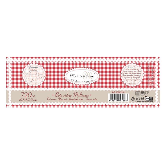 Mediterraneo Bote de Vidrio con Tapa, Capacidad 720 ml (720 cc), Diámetro 10.8 cm, Altura 13 cm (8 Unidades)