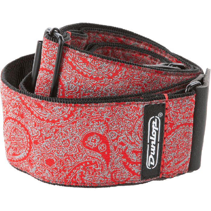Dunlop Correa Jacquard Paisley Red para Guitarra y Bajo, Tejido de Alta Calidad con Extremos de Cuero Genuino