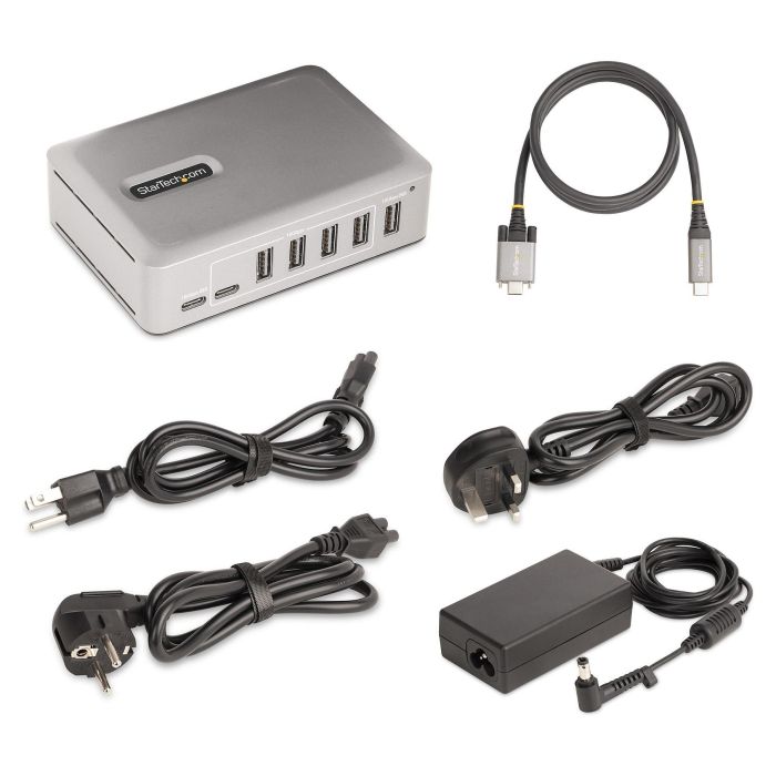 StarTech 10G5A2CS Hub USB-C de 7 Puertos, Autoalimentado, 10 Gbps, USB 3.2 Gen 2 Tipo-A y Tipo-C, Color Plata