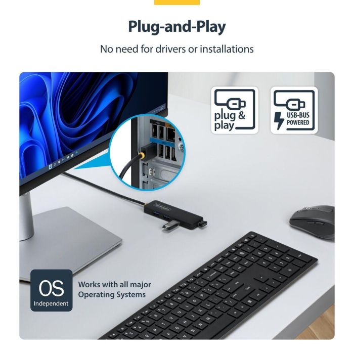 Hub USB Startech H5A4A-USB-HUB-2 Negro 5