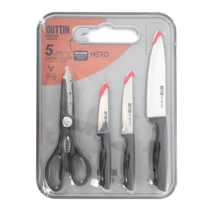 Set 5 Piezas Cuchillos, Tijeras y Tabla de Cortar Nero - Inde (4 Cajas) 1 Set 5 Piezas Cuchillos, Tijeras y Tabla de Cortar Nero - Inde (4 Cajas) 1