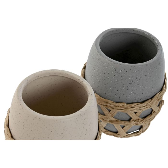 DKD Home Decor Vaso Crema Gris 9 x 10.5 x 9 cm (2 Unidades) 2