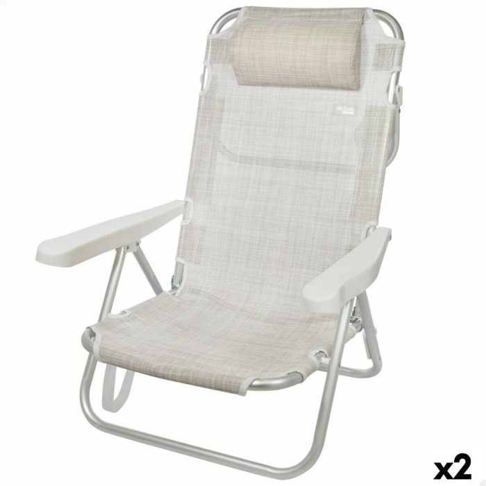 Silla Plegable con Reposacabezas Aktive Ibiza Beige 48 x 84 x 46 cm (2 Unidades)