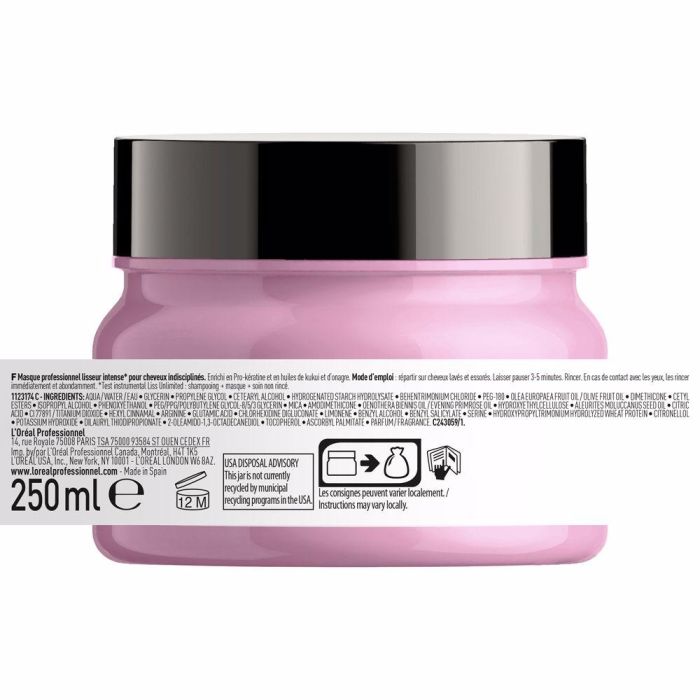 L'Oreal Mascarilla Liss Unlimited 250ml Nuevo Formato para Pelo Grueso y Rebelde con Pro-Keratin y Kukui