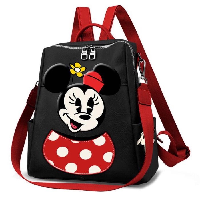 Disney Minnie Mouse Mochila Shield Face Multicolor con cremallera superior y bolsillos laterales