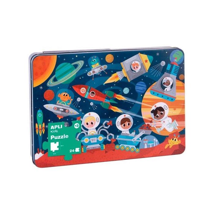 Apli Puzzle El Espacio 24 Piezas en Caja Metálica para Niños +3 Años