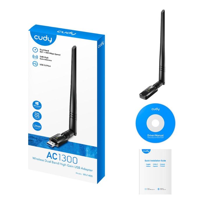 Cudy Adaptador Wi-Fi USB 3.0 AC1300 High Gain WU1400 Doble Banda Velocidad 867Mbps Antena Externa 5dBi Negro 1 Cudy Adaptador Wi-Fi USB 3.0 AC1300 High Gain WU1400 Doble Banda Velocidad 867Mbps Antena Externa 5dBi Negro 1