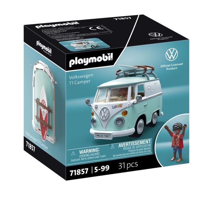 Playmobil Volkswagen T1 Camper Furgoneta Retro con Tabla de Surf Juguete para +5 Años