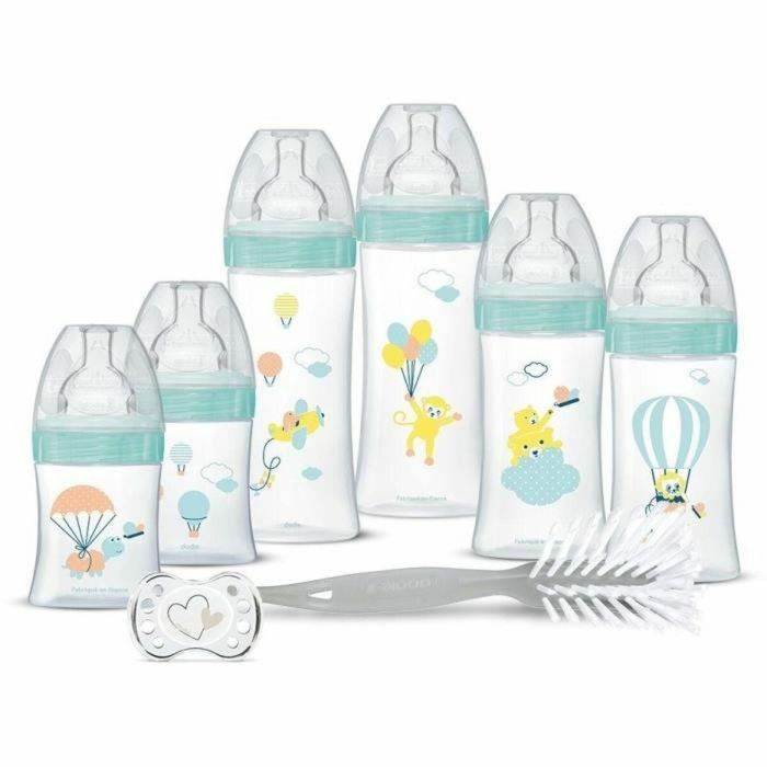 Dodie DOD3700763512013 Kit de Parto Recién Nacido - 6 Biberones Anticólicos, Tetinas Planas, Chupete 0-2 meses, Cepillo - Sin BPA - Rosa