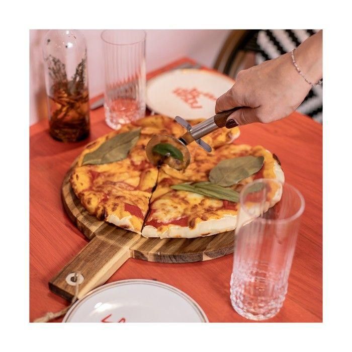 Livoo MES158 Juego de Pizza con Tabla para Servir de Madera de Acacia de 30x45 cm, Incluye 1 Cortador de Pizza y Mango con Orificio para Colgar 1