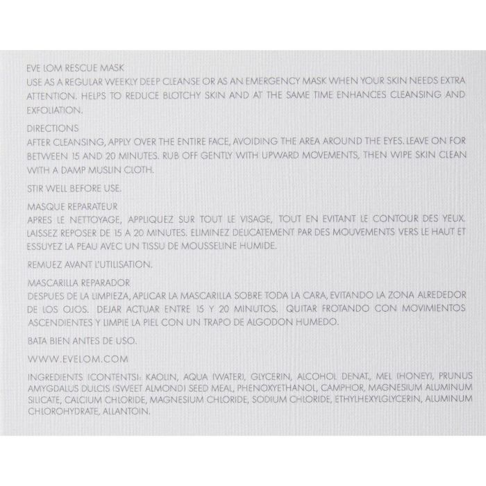 Eve Lom Rescue Mask 100 mL - Mascarilla Facial Semanal de Emergencia para Tez Estresada 6 Eve Lom Rescue Mask 100 mL - Mascarilla Facial Semanal de Emergencia para Tez Estresada 6