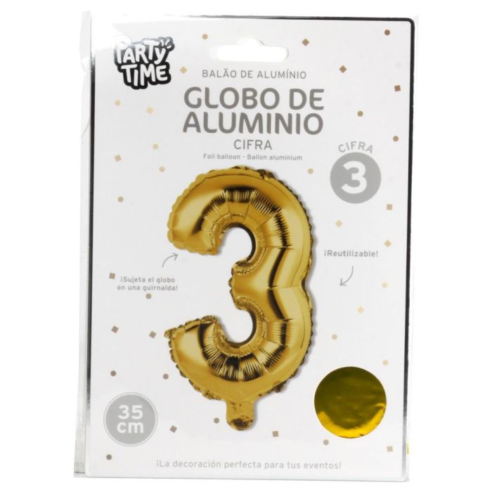 Globo Cifra 3 Oro Party Time altura 35 cm 1 Globo Cifra 3 Oro Party Time altura 35 cm 1