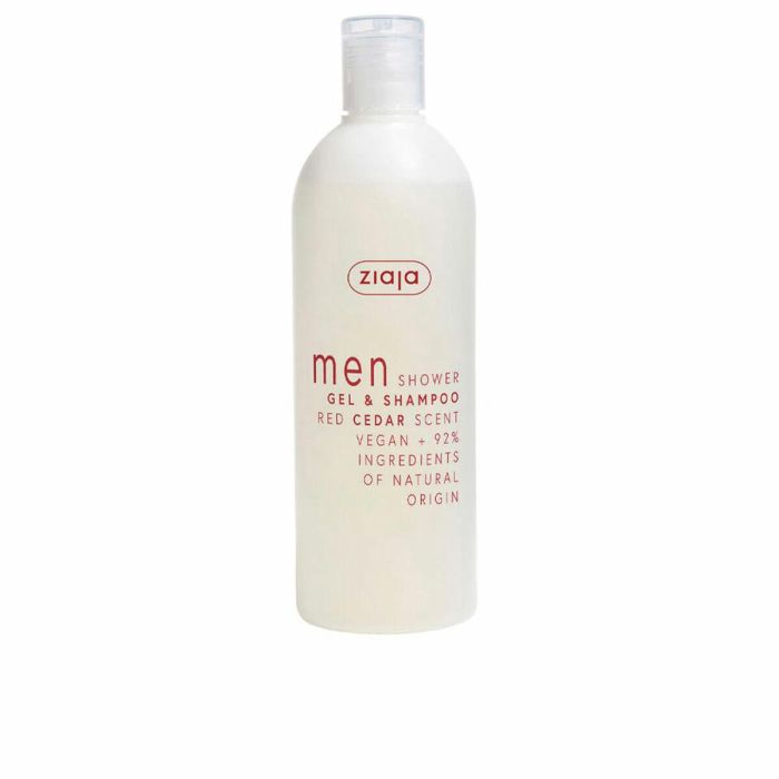 Ziaja MEN Gel de Ducha y Champú 2 en 1 Red Cedar Enebro 400 ml - Fórmula Vegana con Vitamina B3, Pro-Vitamina B5 para Piel y Cabello