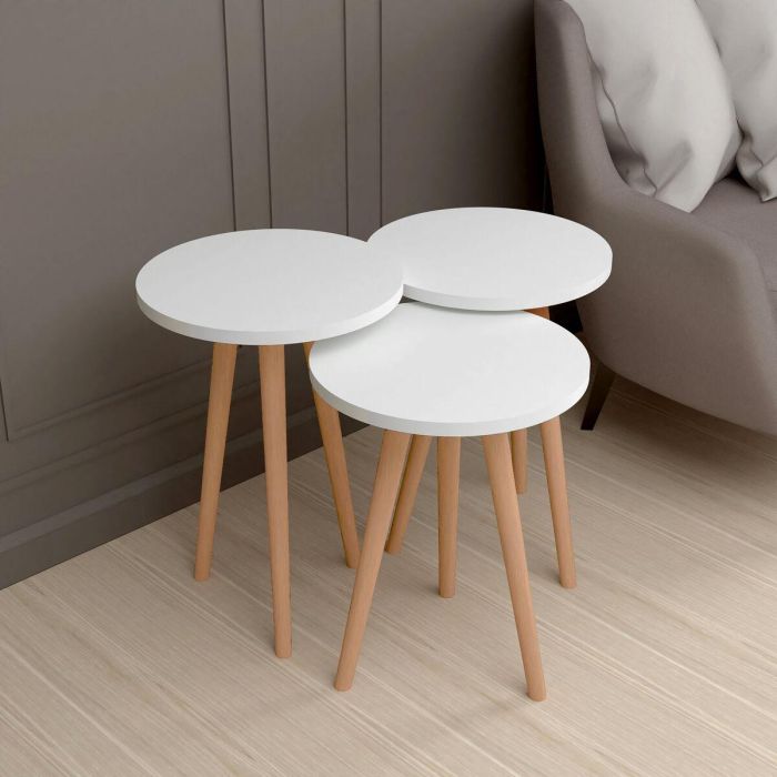 Juego de 3 Mesitas Alexandra House Living Blanco Natural Madera MDP 35 x 49 x 35 cm 35 x 45 x 35 cm 35 x 47 x 35 cm 2