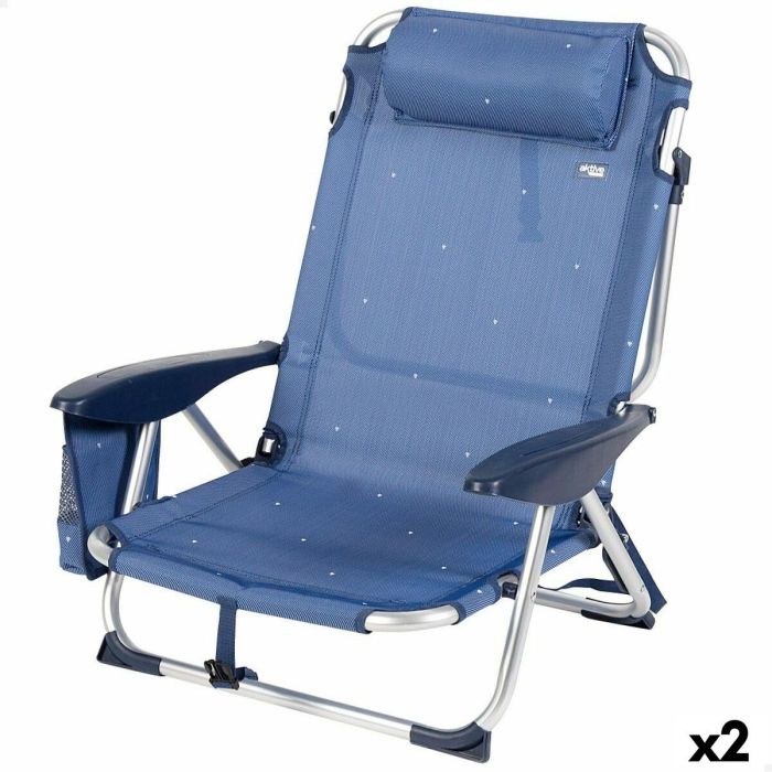 Silla de Playa Aktive Plegable Azul marino 51 x 76 x 45 cm (2 Unidades)