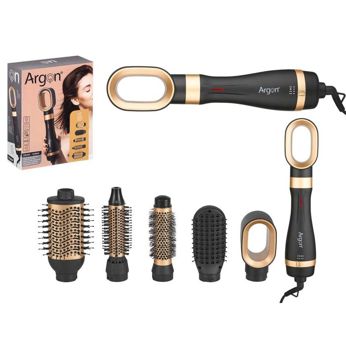 Argon Secador de Pelo Multifunción 5 Cabezales 1200W Cerámico con 2 Velocidades, 3 Temperaturas y Protección de Calor Negro/Oro (4 Unidades) Argon Secador de Pelo Multifunción 5 Cabezales 1200W Cerámico con 2 Velocidades, 3 Temperaturas y Protección de Calor Negro/Oro (4 Unidades)