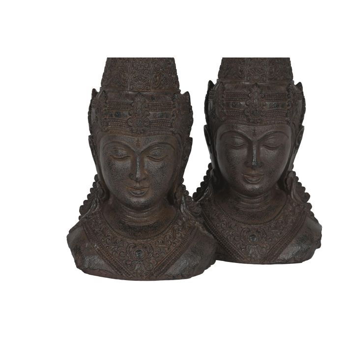 DKD Home Decor Sujetalibros Oriental Buda Resina Marron Oscuro 11 x 28 x 15 cm Set de 2 2