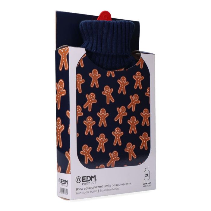 Edm Bolsa de agua caliente Gingerbread Man 2 l con funda de lana - Azul/Naranja 2