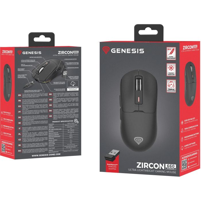 GENESIS Zircon 660 Ratón Gaming Óptico 12000 DPI, Triple Conectividad Inalámbrico/Bluetooth/USB, 59g Peso Ligero, Mano Derecha 5 GENESIS Zircon 660 Ratón Gaming Óptico 12000 DPI, Triple Conectividad Inalámbrico/Bluetooth/USB, 59g Peso Ligero, Mano Derecha 5