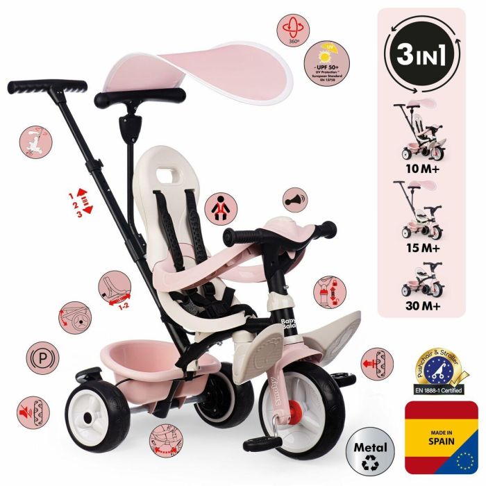 Smoby SMO7600741404 Triciclo de Paseo para Bebés Rosa 6 Smoby SMO7600741404 Triciclo de Paseo para Bebés Rosa 6